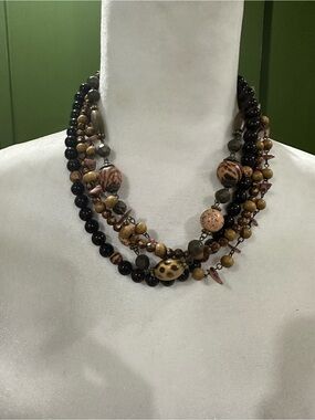 Premier Designs Multi-Strand Brown and Black Beaded Necklace